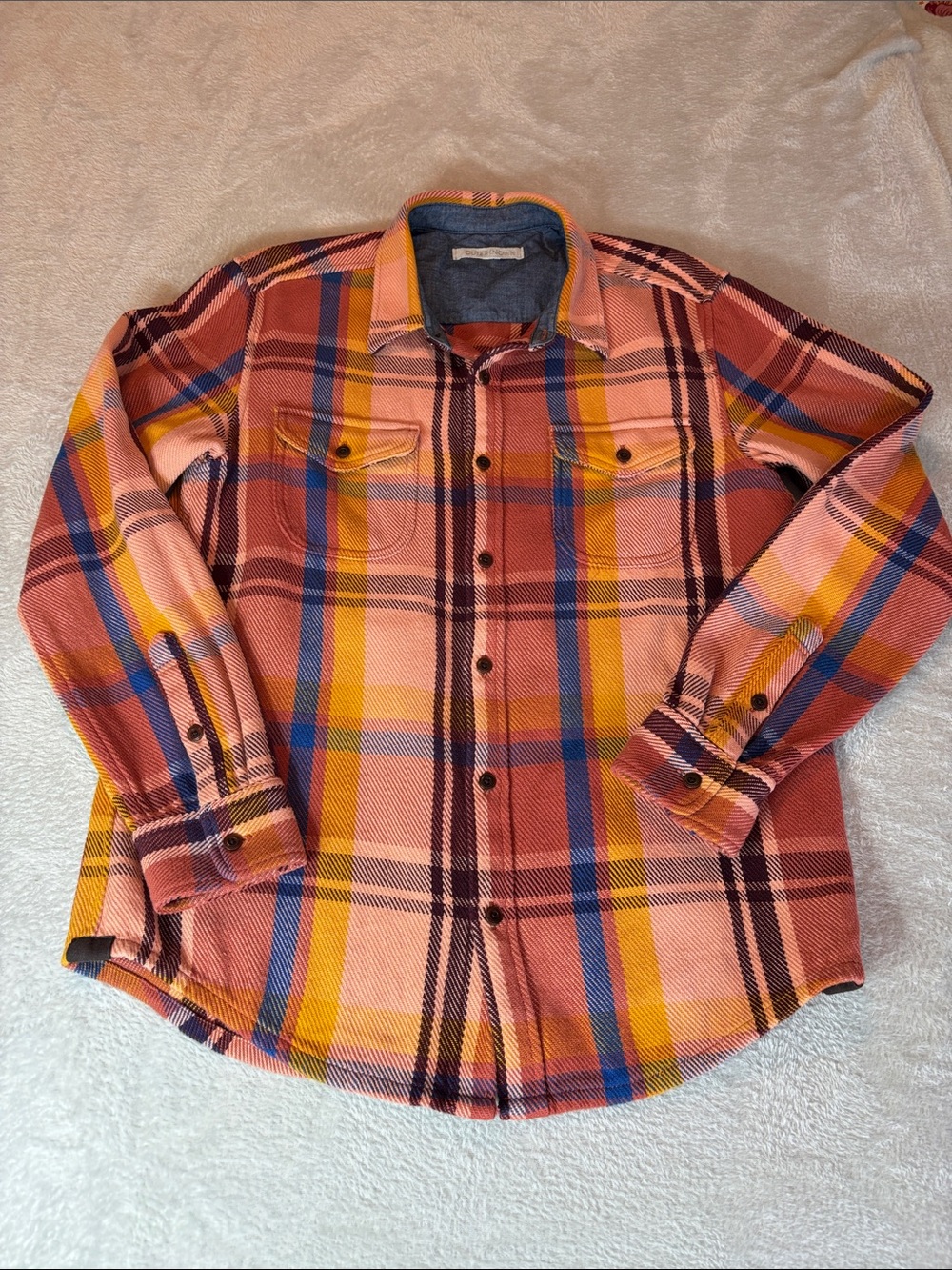 Outerknown Blanket Shirt Coral Max Plaid Button-Up Men’s Medium EUC